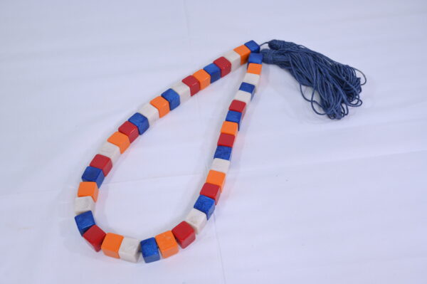 Orange, Blue & White Rectangular Beads Necklace