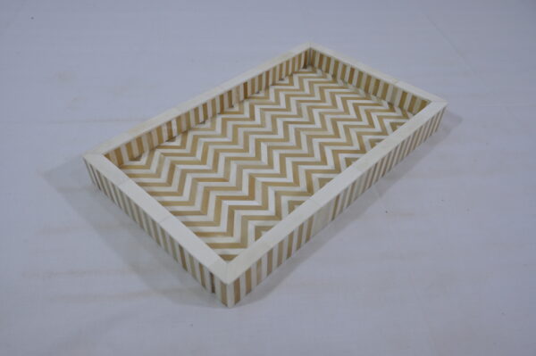 Brown & White Round Resin Tray with Circle Design