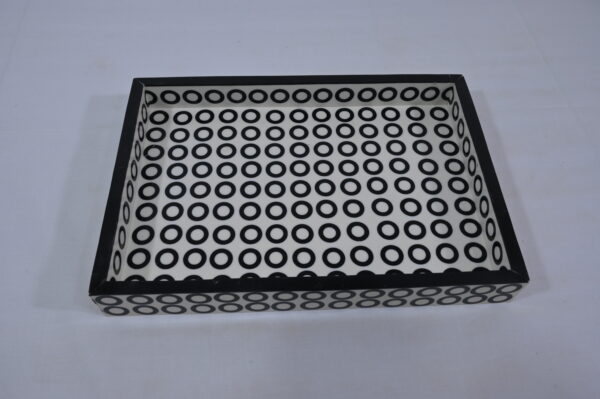 Black & Cream Round Resin Tray with White Circle Design