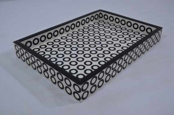 Black & Cream Round Resin Tray with White Circle Design