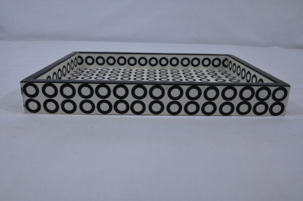 Black & Cream Round Resin Tray with White Circle Design