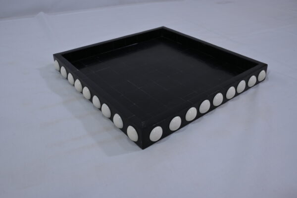 Black Tray with White Bead Design