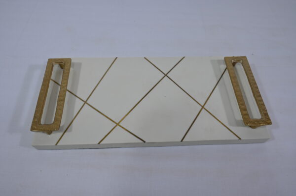 Cream Resin Tray with Brass Golden Handles