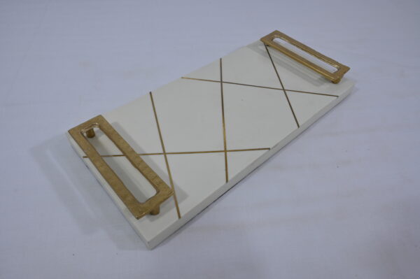 Cream Resin Tray with Brass Golden Handles