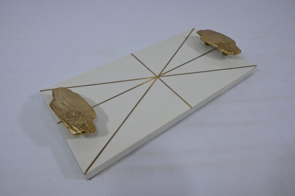 Cream Resin Tray with Brass Golden Handles