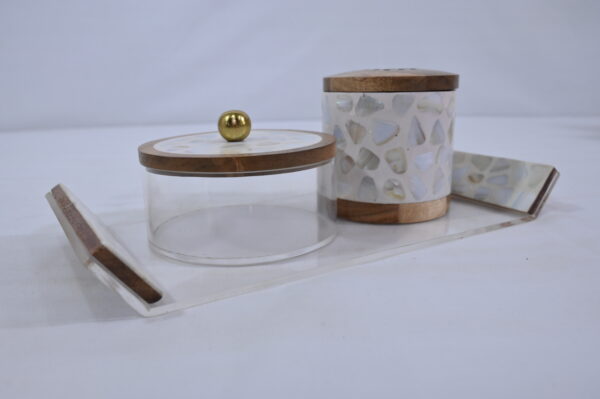 Resin & Wooden Kitchen Jar Set with Tray Set